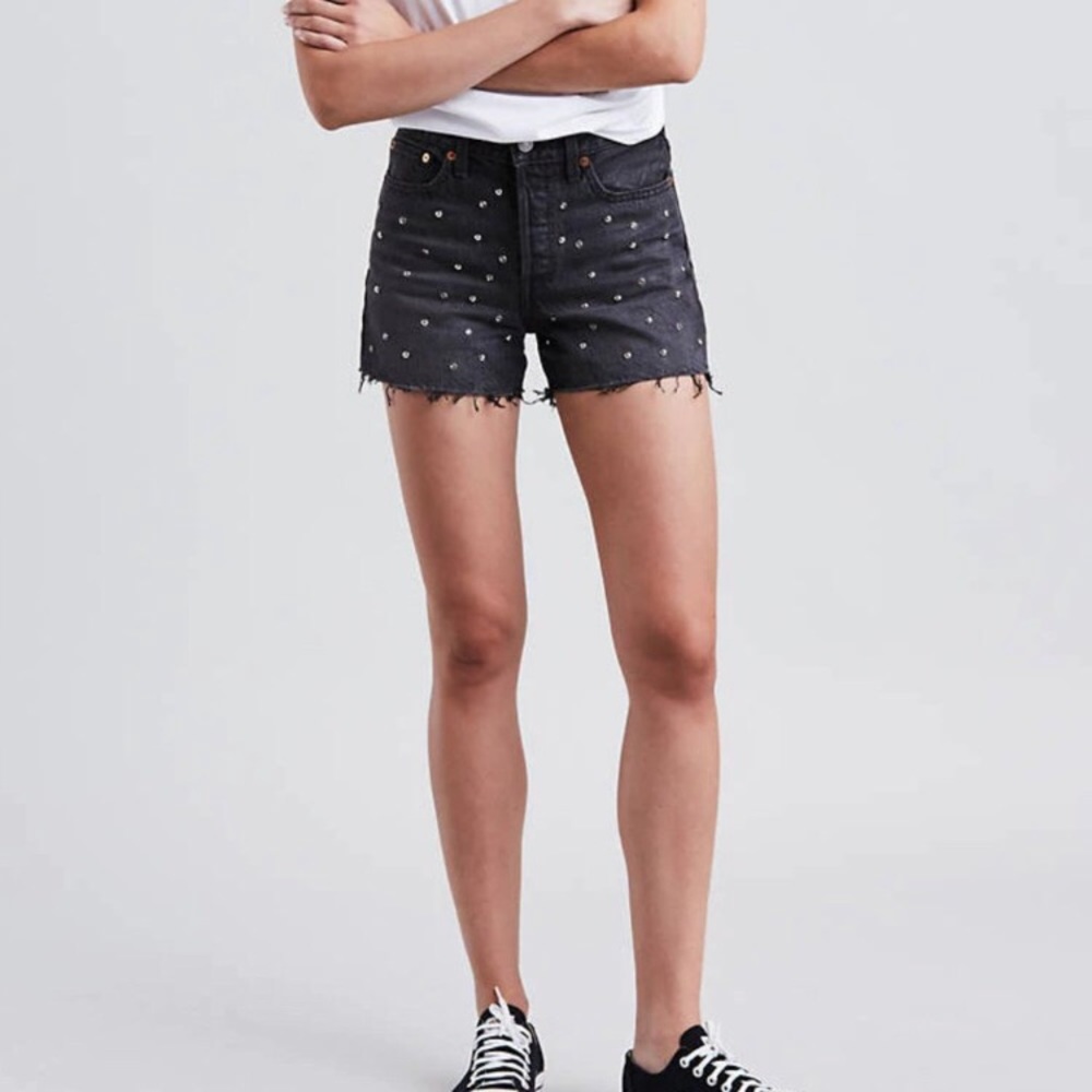 Levi’s Black Studded Wedgie Fit Cut Off Jean Shorts